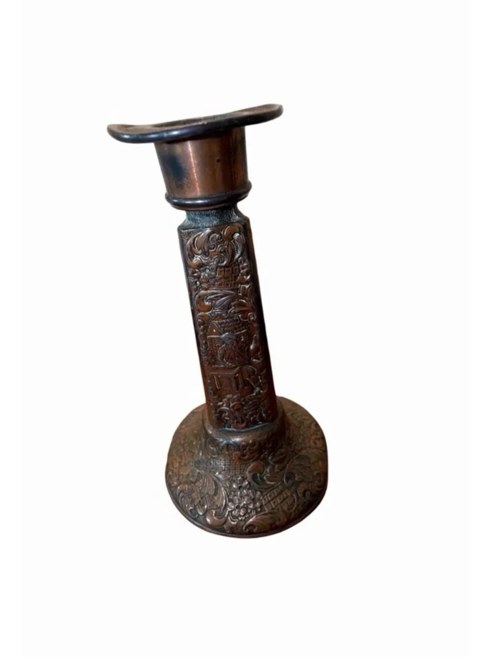 Lot 3 Copper Hammered Repousse Farmhouse Country Cottage Lodge Candlesticks